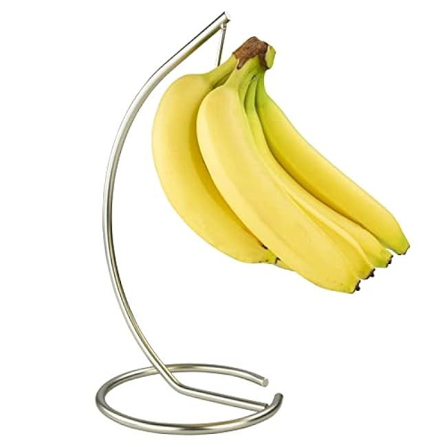 Spectrum Diversified Euro Banana Holder, Countertop Fruit Tree, Sturdy Steel Banana Hanger & Soft Pretzel Display for Home or Bar, Countertop Food Storage, Satin Nickel (42978)