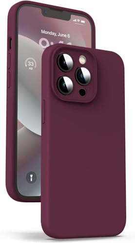 Image of DIZORO Square Candy Case Compatible for iPhone 13 Pro Max Shockproof Slim Back Cover Liquid Silicone Case with Camera Protection (Wine Red)