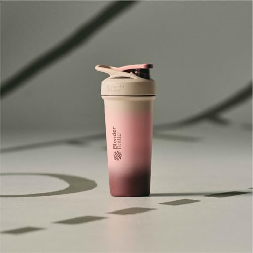 Image of BlenderBottle Sport Sleek Shaker Cup Insulated Stainless Steel Water Bottle with Wire Whisk, 25-Ounce, Berry Fade (Pink)