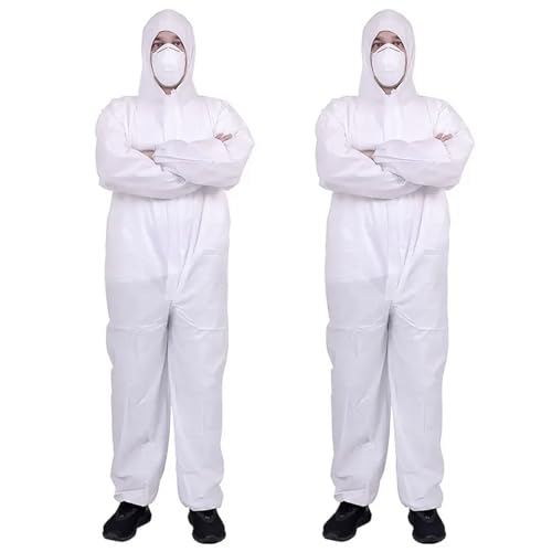 Tradineur - Pack de 2 trajes protectores de trabajo, mono desechable y ajustable, integral, protección, multiusos, bricolaje, mecánica, unisex (Blanco - Talla única)