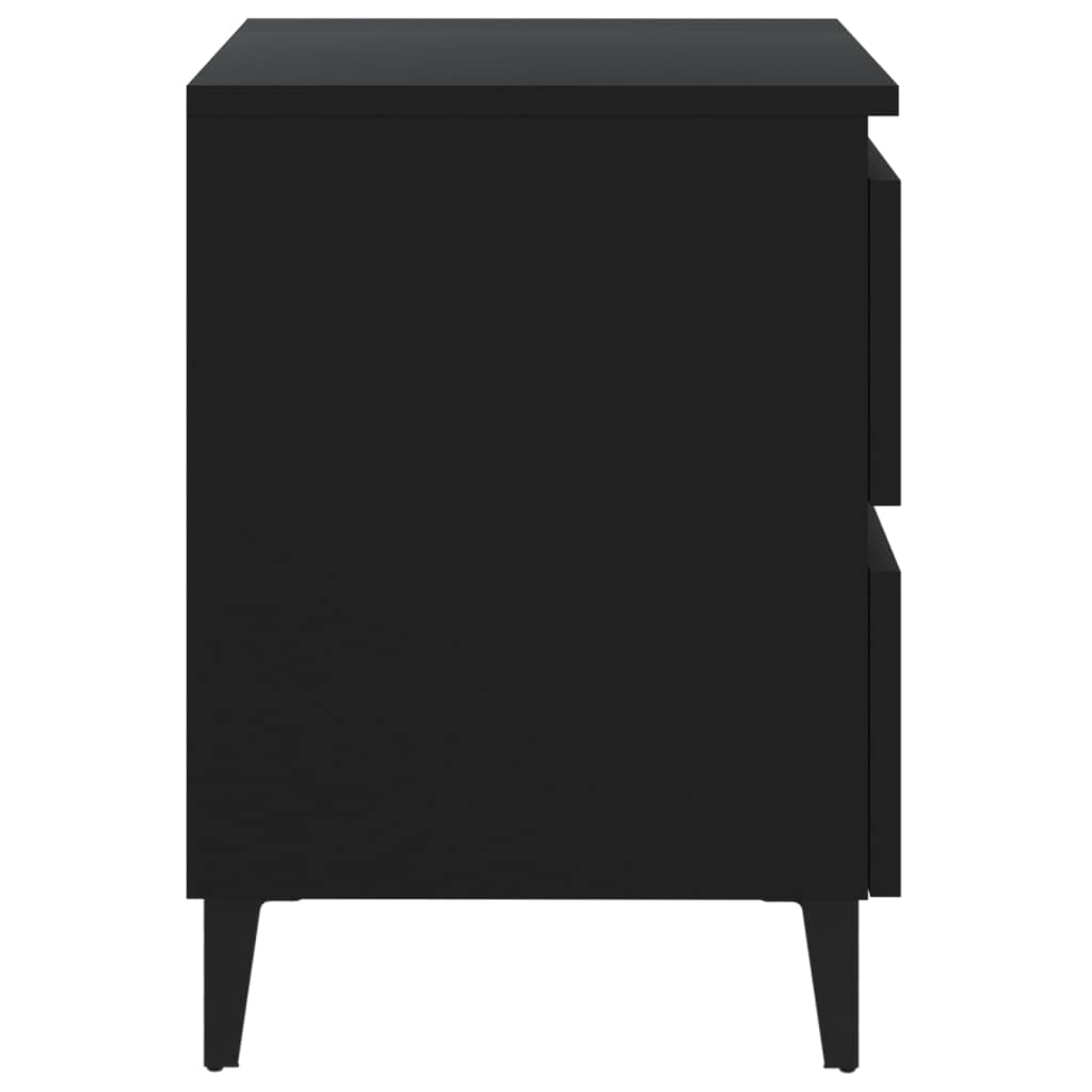 Mesita de noche industrial negra 40 x 35 x 50 cm de material de madera con dos cajones y cuatro patas de metal – Espacio de almacenamiento muebles armario armario estable resistente limpieza