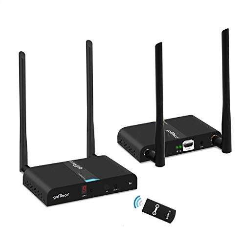 gofanco 1x2 or 2x2 Capable 1080p Wireless HDMI Extender at 165ft (50m) [Expandable Up to 2 TX & 2 RX] with HDMI Loopout on TX, Dual Antenna, 5GHz, 10 Channels, IR extension, Video TV (HDwirelessMulti)