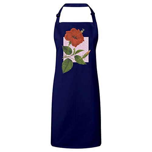 Tablier cuisine premium navy motif hibiscus vintage en coton chic
