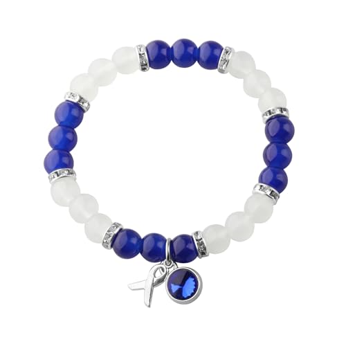 CHOORO Blue Awareness Ribbon Charm Bracelet Colon Cancer Dark Blue Awareness Gift for Cancer Survivor