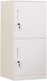 DAYTOYS 2 Door Metal Vertical Storage Locker for Kids Bedroom, Children Room, School, Office, Home,Stackable Steel Storage Cabinet for Toys, Sports Equipment,Anti-Tilting Device. (2D, White)