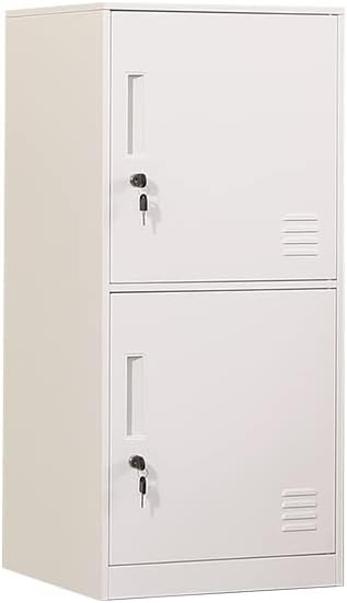 2 Door Metal Vertical Storage Locker for Kids Bedroom, Children Room, School, Office, Home,Stackable Steel Storage Cabinet for Toys, Sports Equipment,Anti-Tilting Device. (2D, White)