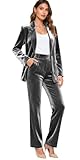 TOPGH Women's Velvet Pant Suits 2 Piece Set Fashion Business Casual Office Wedding Blazer Suit Gray 6