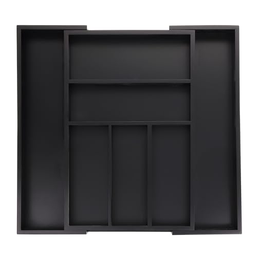 Bac à couverts extensible noir Relaxdays : range-couverts en bambou 5-7 compartiments - 2