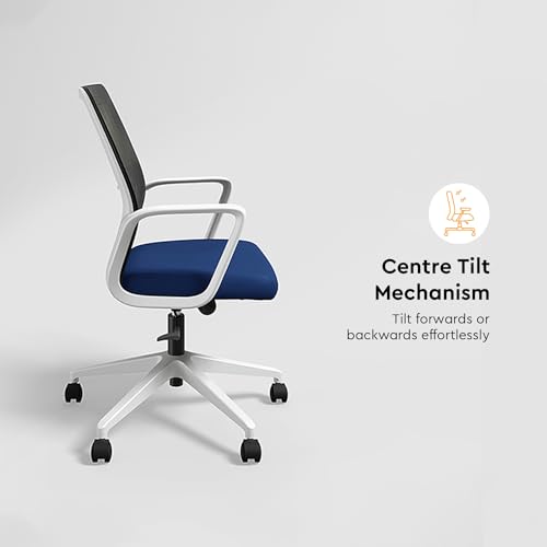 Image of Interio by Godrej Vurv Chair Mesh Back Ergonomic Work from Home /Revolving Study Chair, 1 Year Warranty, Height Adjustable | Heavy Duty Polypropylene Base | DIY Installation (Blue, Set of 10)