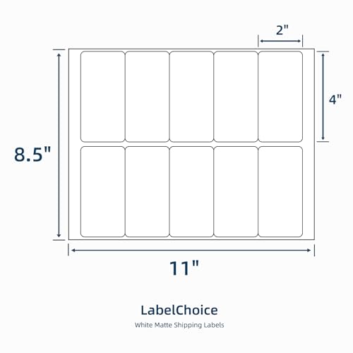 Image of 100 Sheets 1000 Pcs 2 inchx4 inch 10 Up Shipping Address Labels Compatible with Laser and Inkjet Printers, 2x4 10 Per Page Strong Adhesive Internet Mailing Shipping Labels