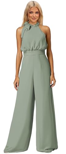 Zoghoo Sage Green Long Wedding Jumpsuits for Women Chiffon Wide Leg Pants Romper Corset Bridesmaid Dresses Size 8