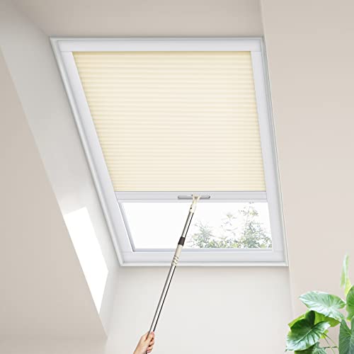 Moonice Skylight Blinds Cordless Roof Honeycomb Window Blinds Light Filtering Cellular Pleated Roof Shades for Home Easy to Install Shades for Inclined Plane Room Windows Custom Size (Cream) — image 1