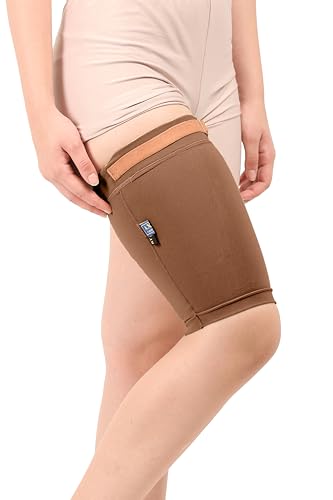 Image of Medical Compression Thigh Support Sleeve || MODERATE COMPRESSION || COTTON FABRIC || Groin Support Sleeve || Hamstring Compression Sleeve || Burn recovery || (XL, Brown)