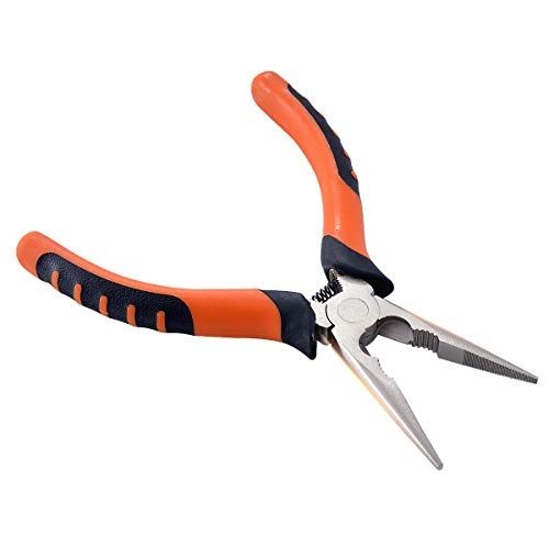KATUR Alicates de punta larga con mango de agarre cómodo, mandíbulas planas redondeadas, largas y puntiagudas para una buena accesibilidad (6 pulgadas)