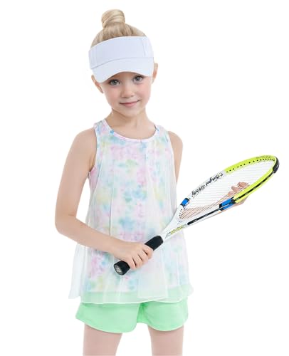 Image of Gogokids Girls 2 Piece Activewear Set, Tulle Sleeveless Tank Tops and Athletic Shorts
