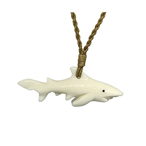 Hawaiian Jewelry TIGER Shark Buffalo Bone Hand Carved Pendant Necklace