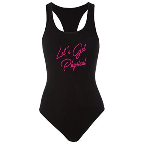 A Dash of Chic Let's Get Physical Black Racerback Thong Bodysuit- Womens or Juniors Costume or Theme Party One Piece (Small) Cover