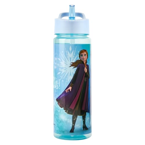 Disney Frozen Sparkle Water Bottle Flip Up Straw 600ml, Official Merchandise Kids Reusable Non Spill, BPA Free - Image 2