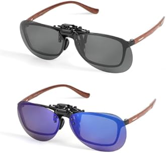 Hifot Clip on Sunglasses 2 Pack, Polarized Lens Fit over Prescription Glasses, Flip up Rimless Myopia Nearsighted Sunglasses for Men Women