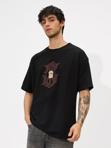 Image of The Souled Store Mr. Soul Men and Boys Short Sleeve Round Neck Purple Graphic Printed Cotton Oversized T-Shirts