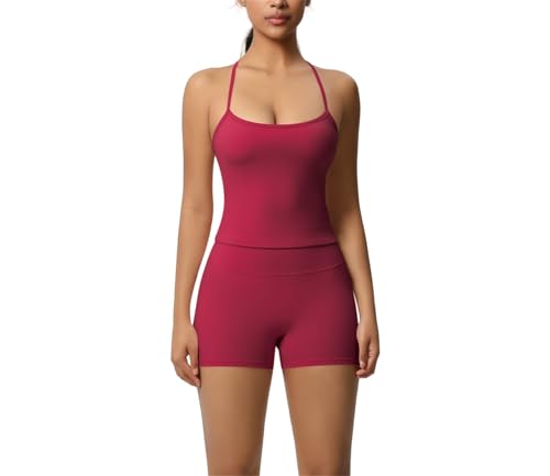 Ensemble d'entraînement deux pièces femme Rouge L débardeur et short yoga