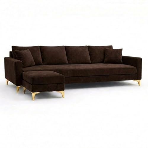 Image of Classiq Rich 5 Seater L Shape Sofa Set with Movable Ottoman | Flexible Layout | Spacious Soft Touch Seating | Designer Sofa for Living Room (Dark Brown)