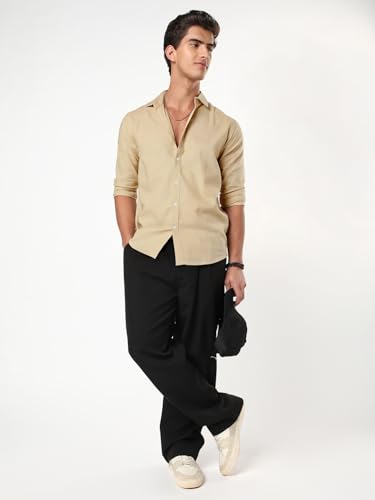 Image of Urbano Fashion Men's Linen Blend Full Sleeve Relaxed Fit Casual Solid Shirt