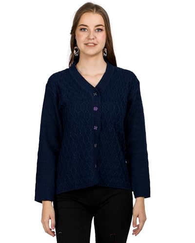 Image of Lady Willington Women Woolen V-Neck Self Design Cardigan Heavy Daffodil Fabric Cardigan Winter Wear Pure Wool Cardigans for Women Sweaters Long Cotty Fully Warm Cardigan Free Sizes
