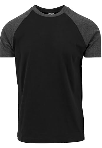 Urban Classics Herren Raglan Contrast Tee – Kurzarm T-Shirt aus Baumwolle mit farblich abgesetzten Ärmeln im sportlichen Raglan Stil für Freizeit & Streetwear,Blk/Cha,L