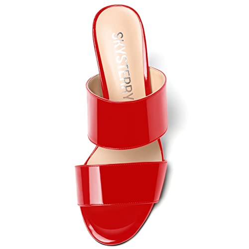 SKYSTERRY Women's Slip On Round Toe Open Toe Dress Patent Wedding Spool High Heel Pumps Shoes 3.3 Inch3