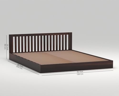 Image of SUNCOM Wooden Low Height Queen Size Bed Without Storage - Wooden Platform Double Bed - Space Saving Low Floor /Lying /Rise /Level /Profile Cot Bed for Bedroom - Basic Headboard (Walnut Finish)