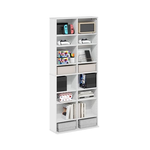 Image of Furinno Jaya DVD Shelf, 16-Shelf Wide CD Rack, Media Shelf with Adjustable Shelves, 8 x 2 DVD Storage Cabinets for CD Bluray Game Disc, Easy Assembly, for Living Room, Home Office, White