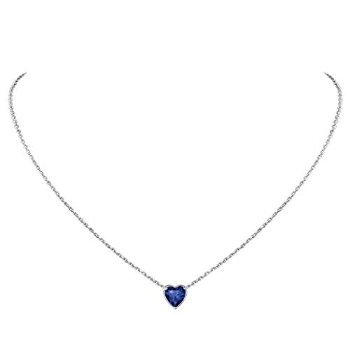 925 Sterling Silver Pendant Necklaces for Women, Heart/Round Birthstone Necklaces Birthday Jewelry for Mother Wife Daughter (with Gift Box)