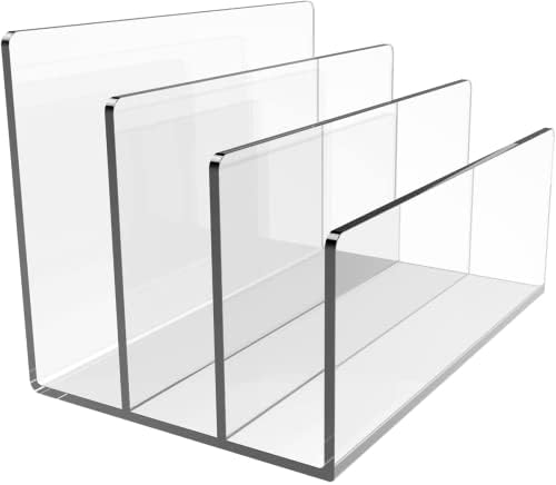 Jucoan Clear Acrylic File Holder, 3 Sections Vertical Desktop Organizer ...