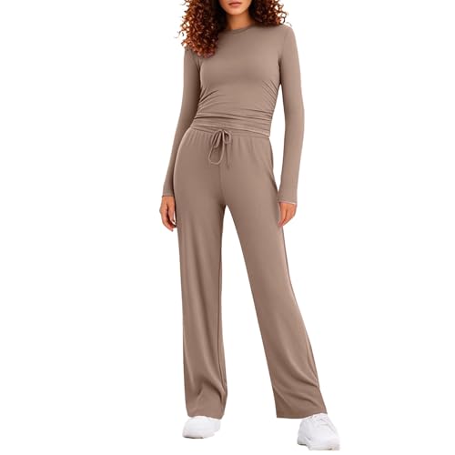 Survêtement femme ensemble assorti haut court manches longues pantalon large fluide chic
