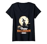 Photo Gallery donna funny witch raccoon candy spooky ghost halloween costume maglietta con collo a v Photo Gallery donna funny witch raccoon candy spooky ghost halloween costume maglietta con collo a v