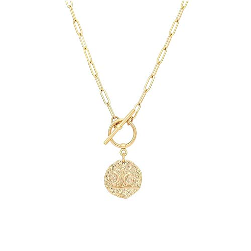YFGJKO-hg 18k Gold Medallion Pendant Necklace Evil Eye Coin Pendant Moon and Star Charm Minimalist Jewelry for Women Girls(OT)