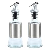 NUOLUX オイルボトル 200ML オイルポット オイル 料理用 油容器 調味料入れ容器 耐熱ガラス容器 オイル差し 醤油ボトル/食用油/酢/醤油/レモン汁 適用 2本入（シルバー）