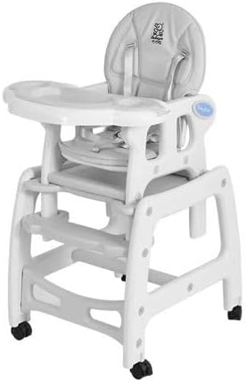 3-in-1 Convertible High Chair, White, with Tray and Wheels, Adjustable Baby Feeding Chair