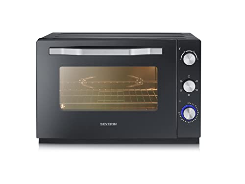 SEVERIN XXL bak- en toaststoffen met circulatiefunctie, oven met grillrooster, bakplaat, draaispit en pizzasteen, veelzijdige heteluchtoven met 60 liter capaciteit, 2.200 W, zwart, TO2073 - Afbeelding 8