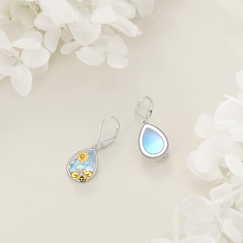 Image of LUHE Bee Earrings for Women 925 Sterling Silver Bumble Earrings with Honeycomb Honeybee Jewelry Dangle Gifts for Women