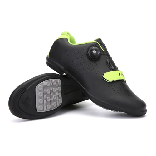 Zapatillas De Ciclismo, Zapatillas De Bicicleta De Montaña Y Carretera con Suela De Goma, Zapatillas De Bicicleta Sin Bloqueo con Sistema De Cordones De Rotación Rápida (Black,42)