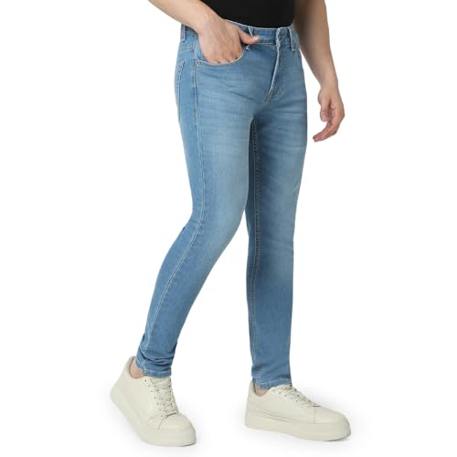 Image of Spykar Men's Super Skinny Fit Low-Rise Casual Jeans Mid Blue