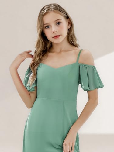 Junior Bridesmaid Dress Off Shoulder Short Sleeve Chiffon Long Flower Girl Dress Side Slit4