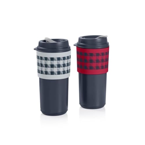 TupperwareSet Coffee To-Go Cup 490 ml / 16 oz Buffalo Plaid Red and Black Set of 2 -  Coffee Cup Set
