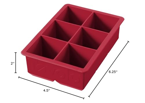 Tovolo Large 2” King Cube Ice Tray Cayenne Red Ice Cube Trays for Whiskey Cocktails Smoothies, Big Square Ice Cube Mold Silicone Freezer Tray for Perfect Rock Cubes BPA Free Dishwasher Safe