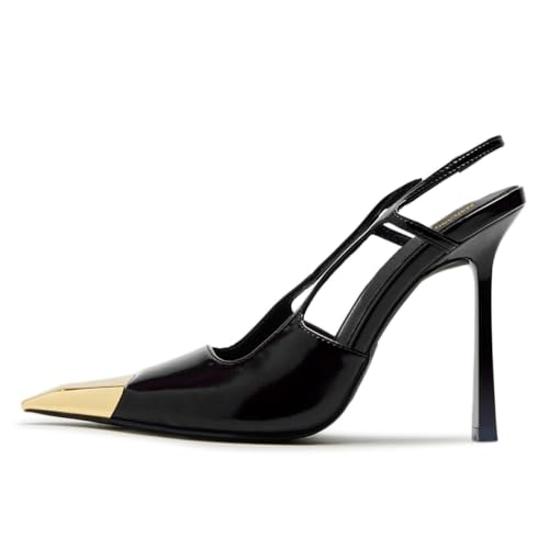 Maiyang Women Square Cap Toe Slingback Pumps Slip on Stiletto High Heel Sandals Fashion Elastic Backstrap Work Office Wedding Prom Shoes Size 4-16 US