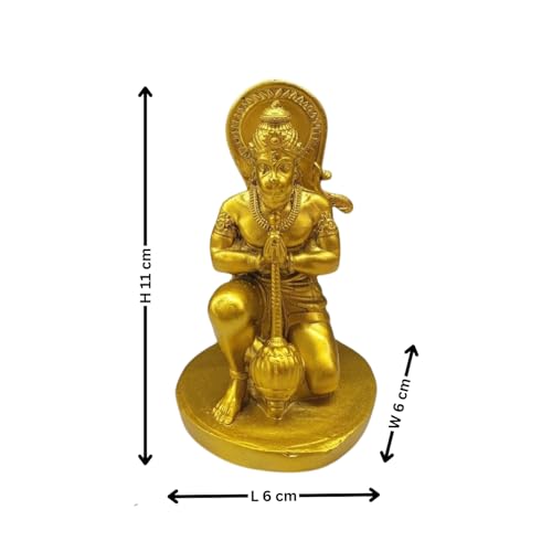 Image of Divine Hanuman Ji Idol in Golden Finish | Kneeling Pose Hanuman Murti for Home Temple Pooja Room Decor | Resin Bajrangbali Figurine for Devotional Gift & Spiritual Strength Display
