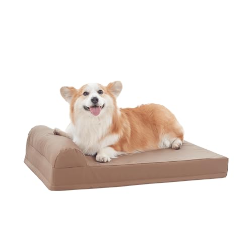 MixPet Orthopädisches Hundebett aus Kunstleder, Größe M, wasserdichte Nackenrolle, 81,3 x 61 cm
