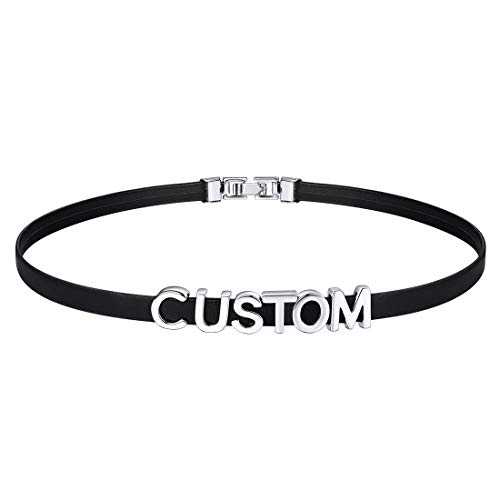 U7 Leder Choker für Damen Mädchen Schwarz personalisierte Halskette mit Buchstaben/Zahlen/Zeichen Name Kette Halsband DIY Lederhalsband Kropfbänder Punk Modeschmuck für Halloween Cosplay